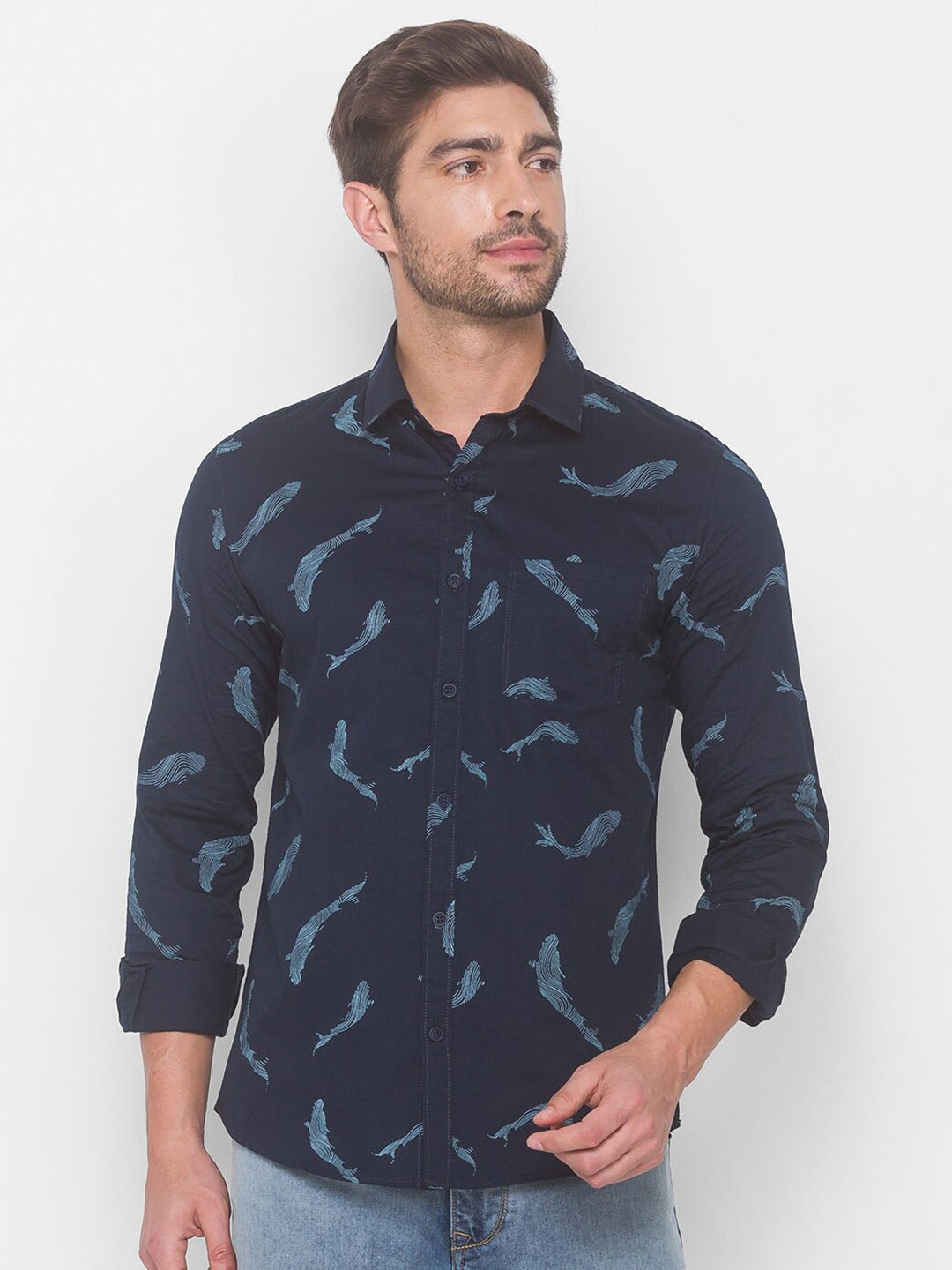 

SPYKAR Men Blue Printed Casual Shirt