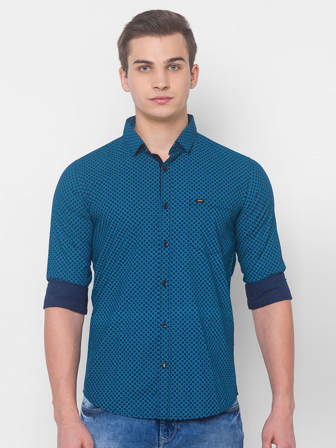 

SPYKAR Men Blue Printed Casual Shirt