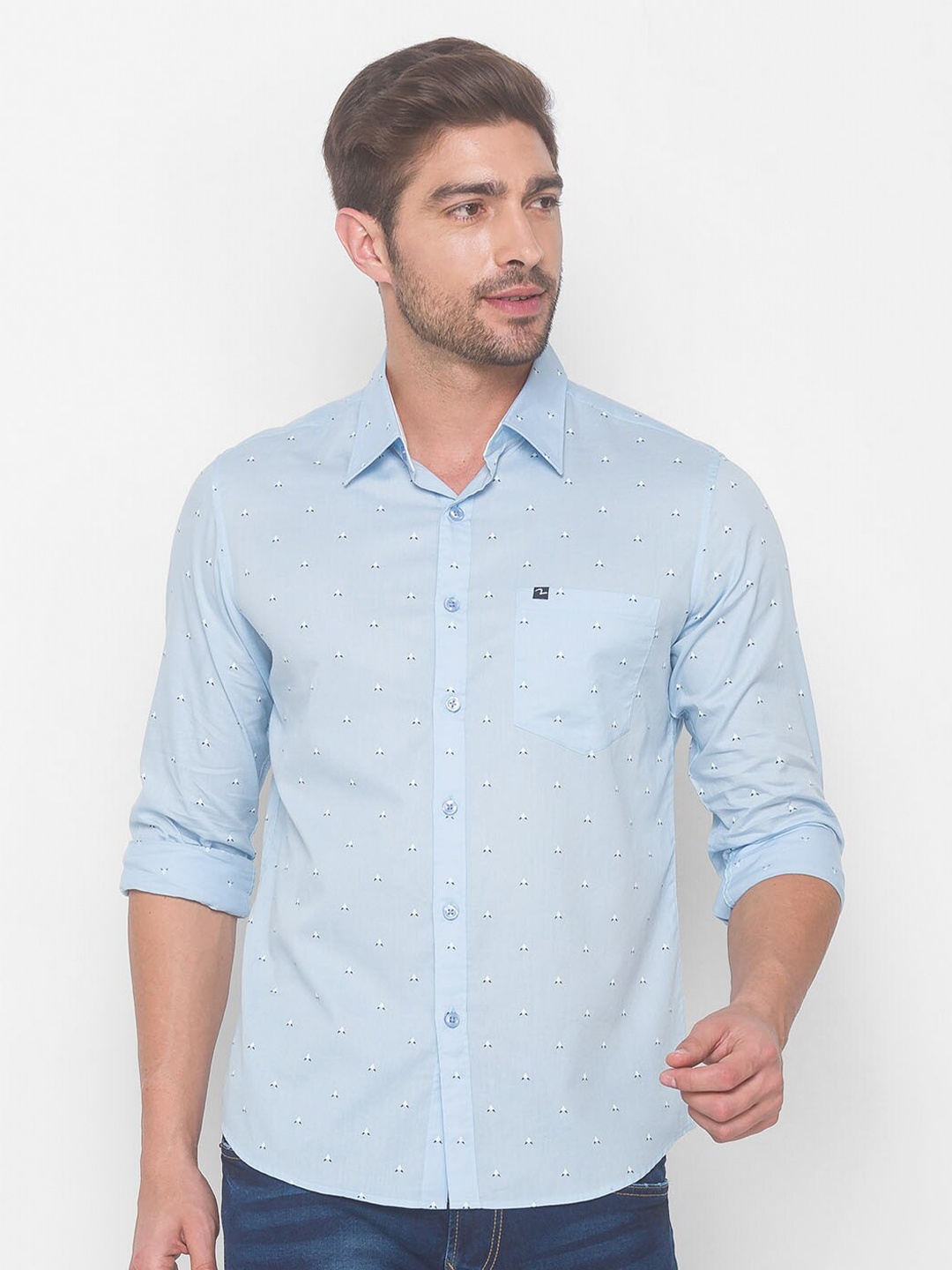 

SPYKAR Men Blue Printed Pure Cotton Casual Shirt