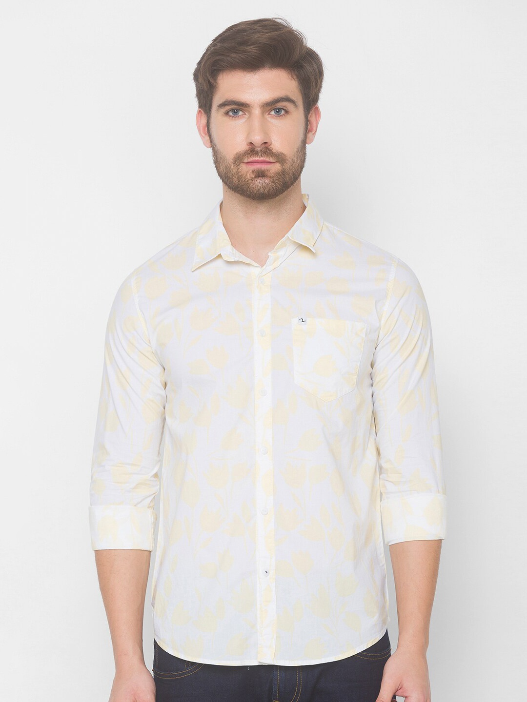 

SPYKAR Men Yellow Printed Cotton Casual Shirt