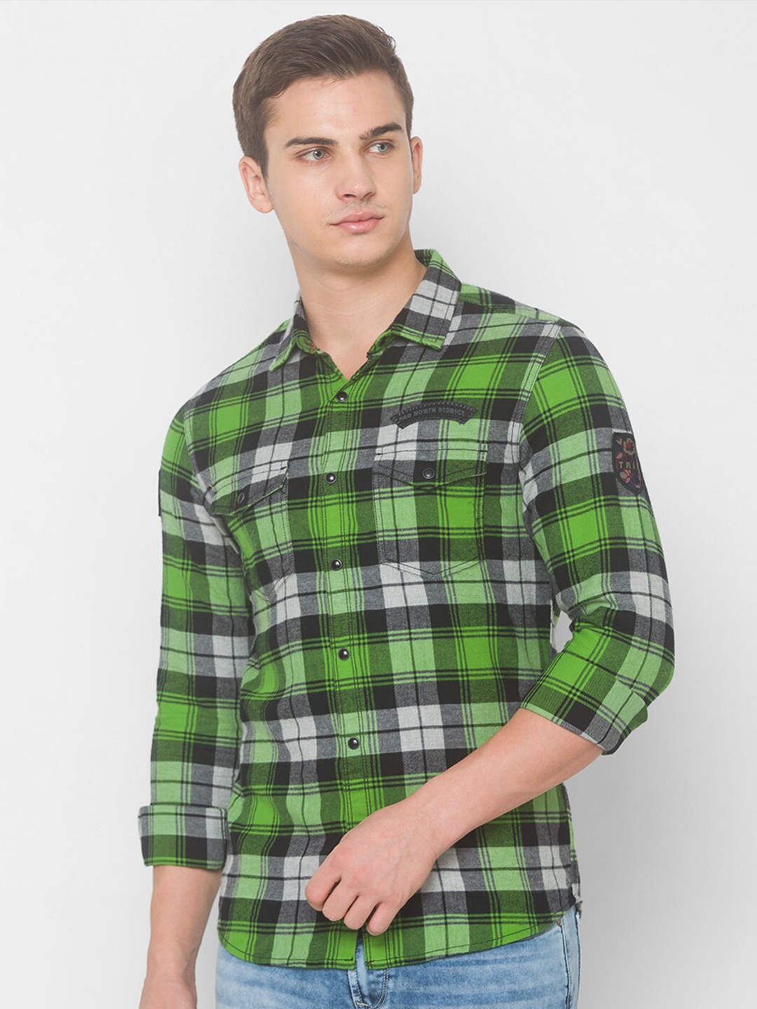 

SPYKAR Men Green Tartan Checks Checked Casual Shirt