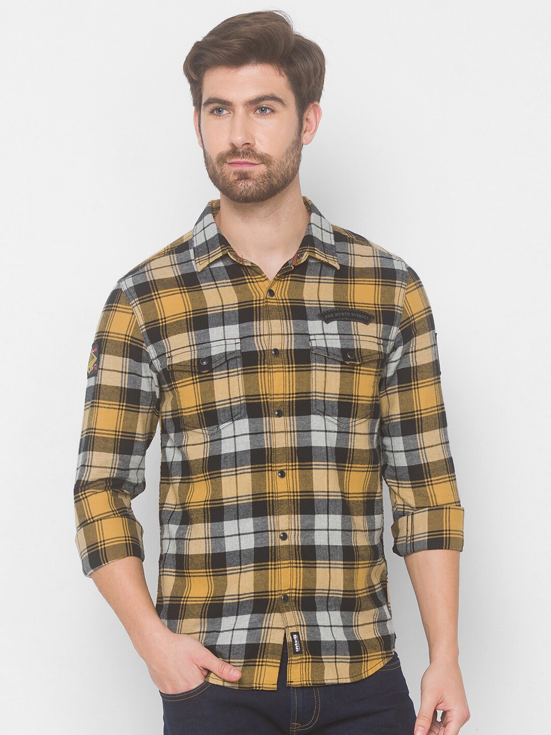 

SPYKAR Men Yellow Buffalo Checks Checked Casual Shirt