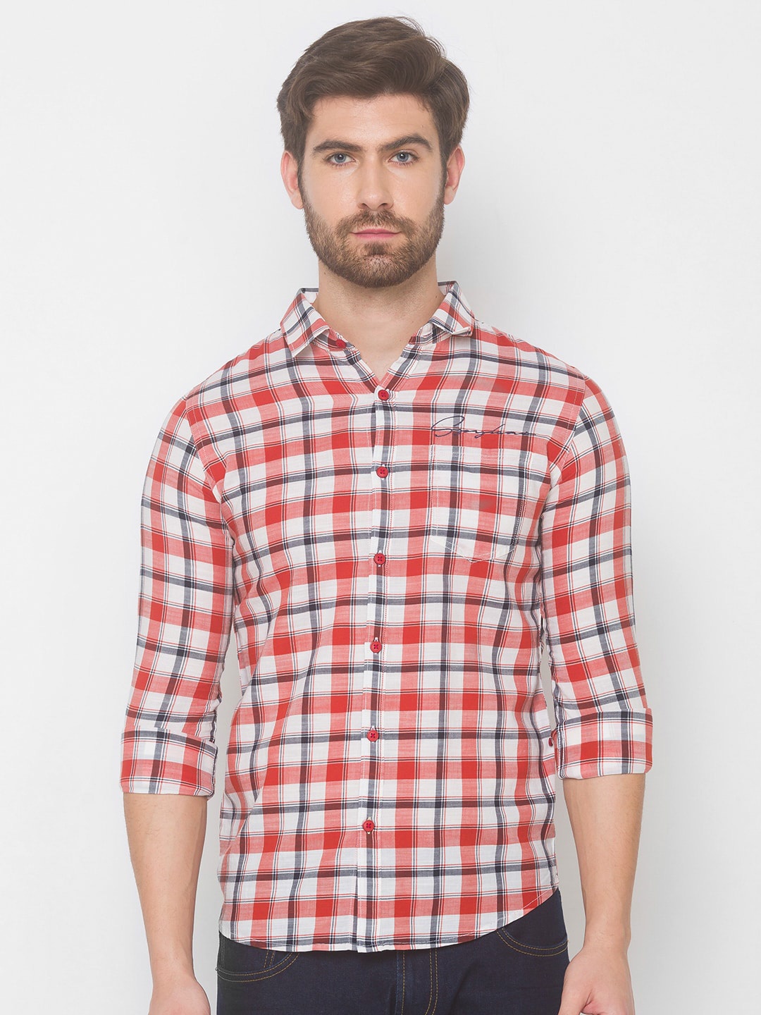 

SPYKAR Men Orange Tartan Checks Casual Shirt