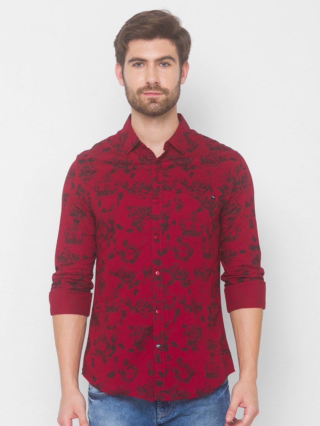 

SPYKAR Men Maroon Floral Printed Casual Shirt