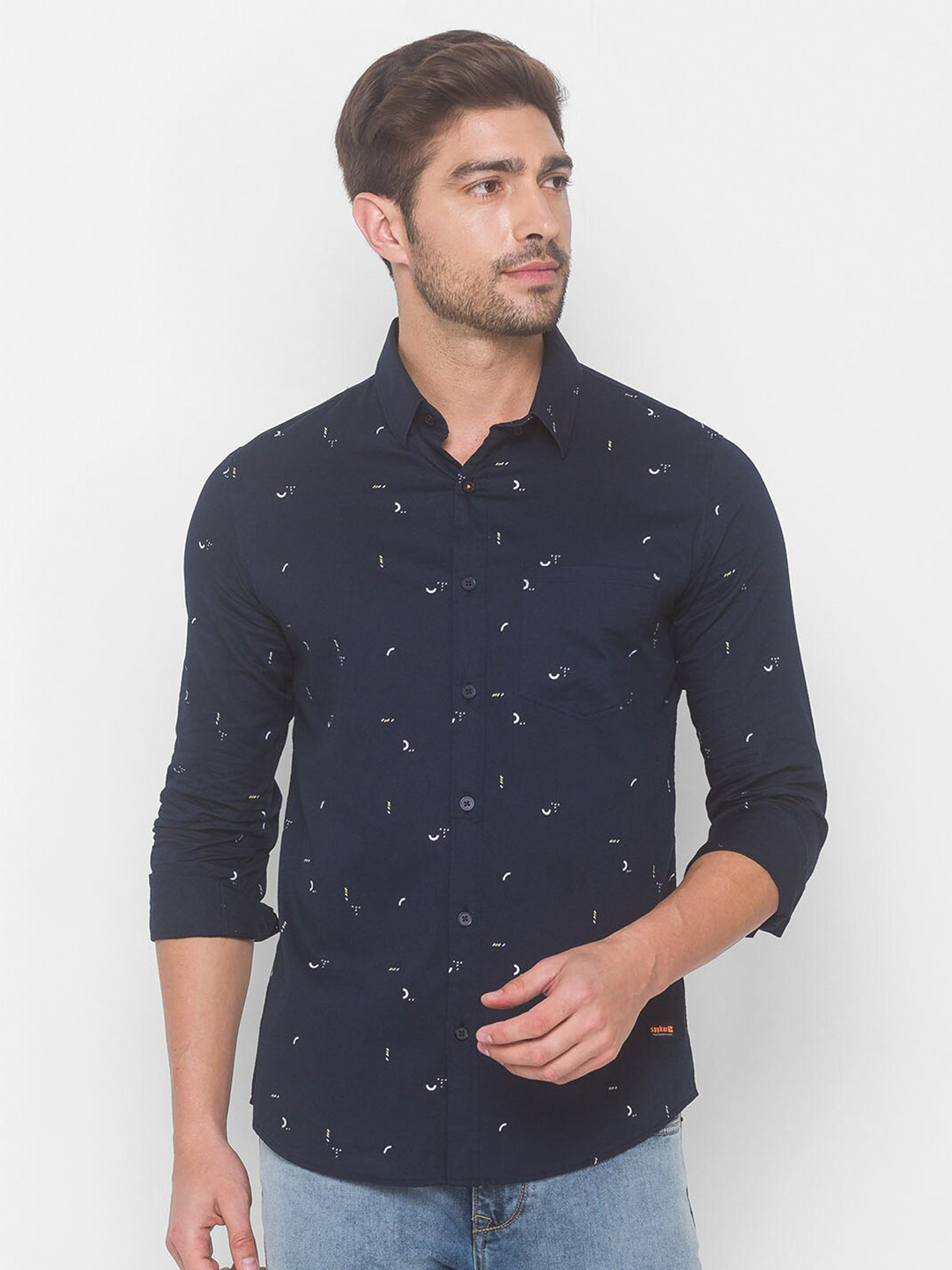 

SPYKAR Men Navy Blue Slim Fit Printed Casual Shirt