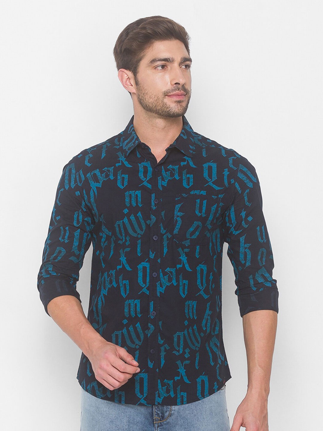 

SPYKAR Men Navy Blue Printed Casual Shirt