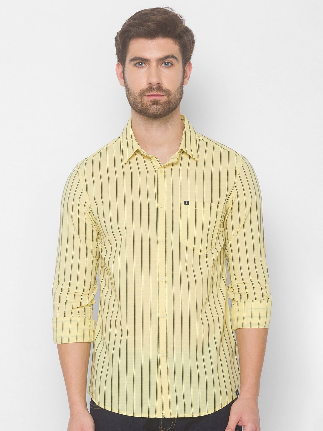 

SPYKAR Men Yellow Striped Casual Shirt
