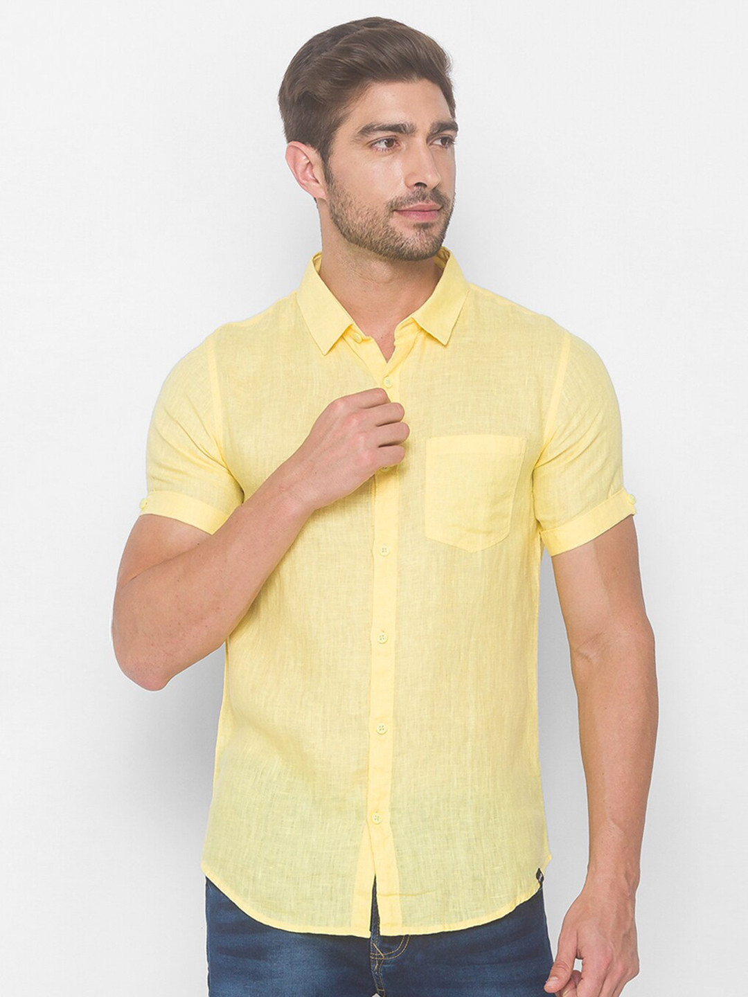 

SPYKAR Men Yellow Casual Shirt