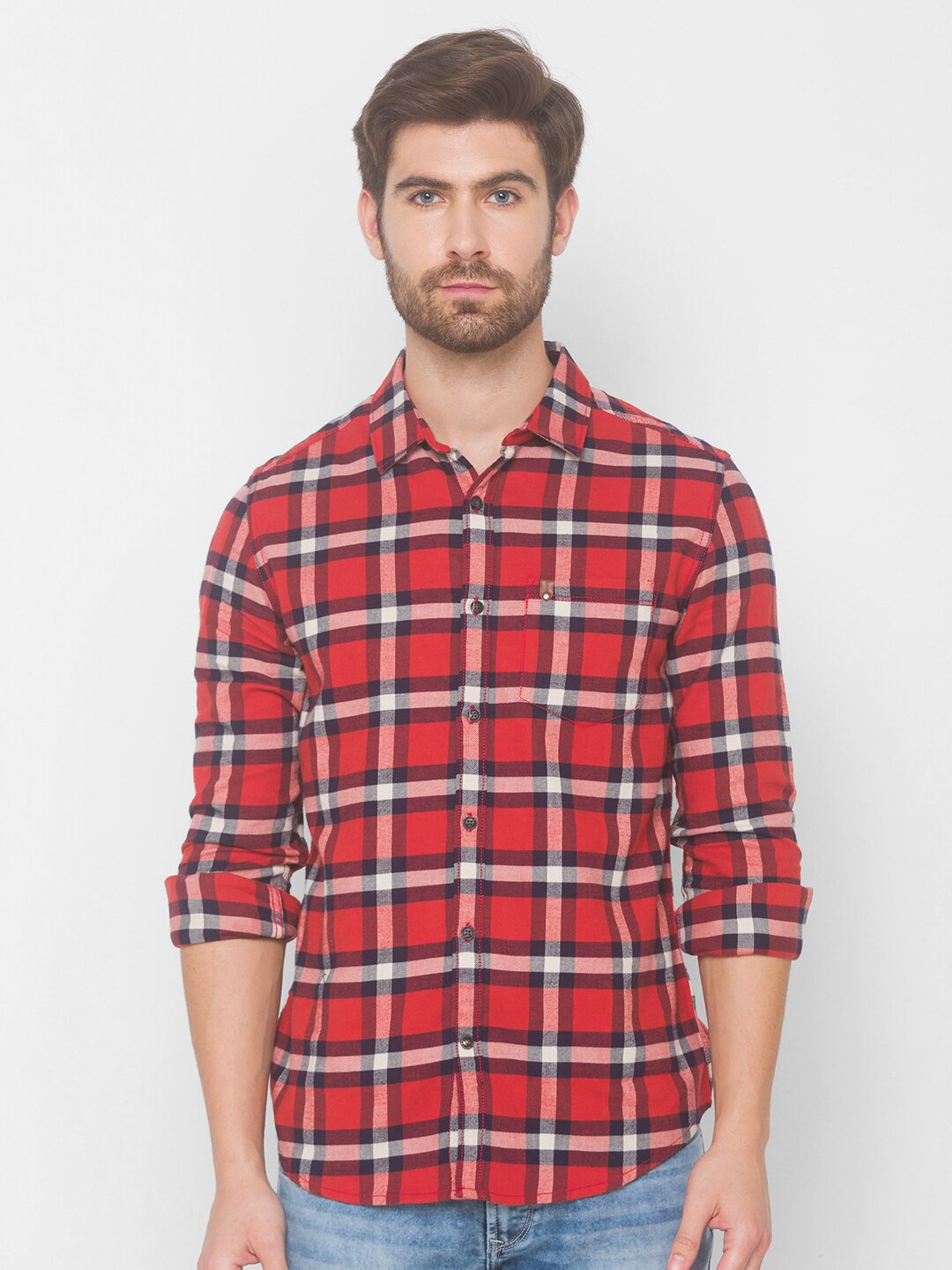 

SPYKAR Men Red Checked Casual Shirt