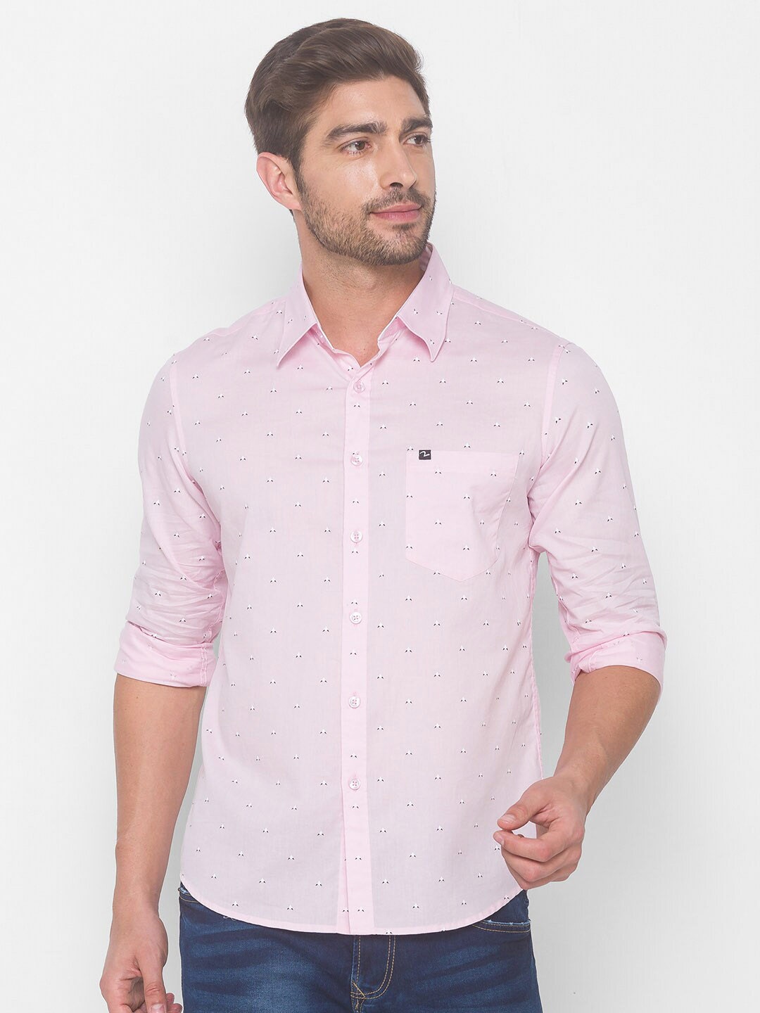 

SPYKAR Men Pink Printed Pure Cotton Casual Shirt