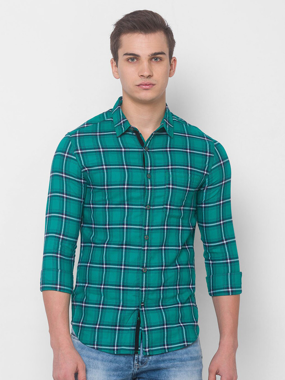 

SPYKAR Men Green Grid Tattersall Checks Checked Casual Shirt