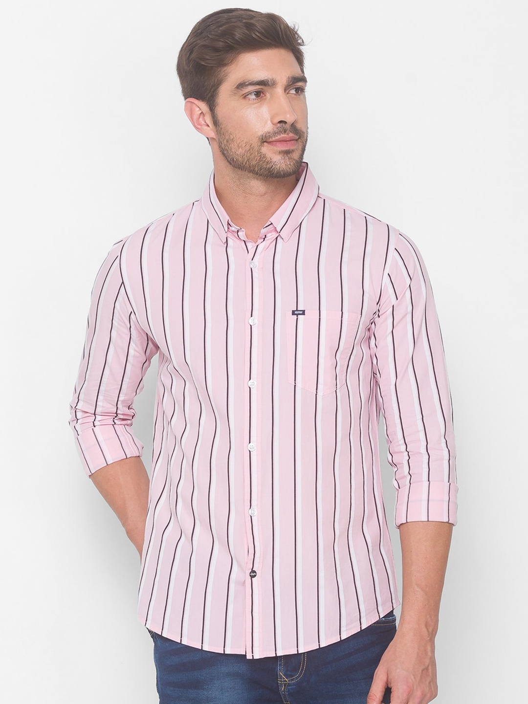 

SPYKAR Men Pink Striped Casual Shirt
