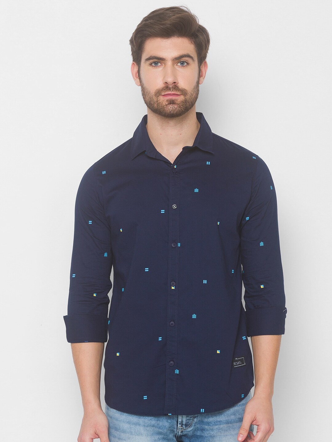 

SPYKAR Men Blue Printed Casual Shirt
