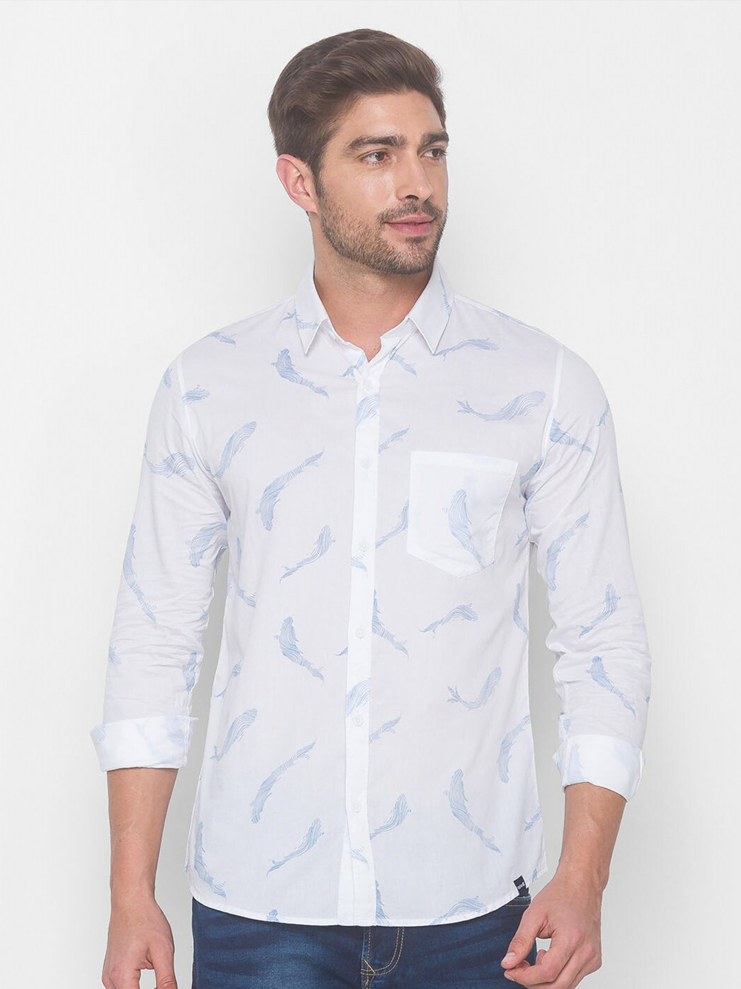 

SPYKAR Men White Printed Casual Shirt