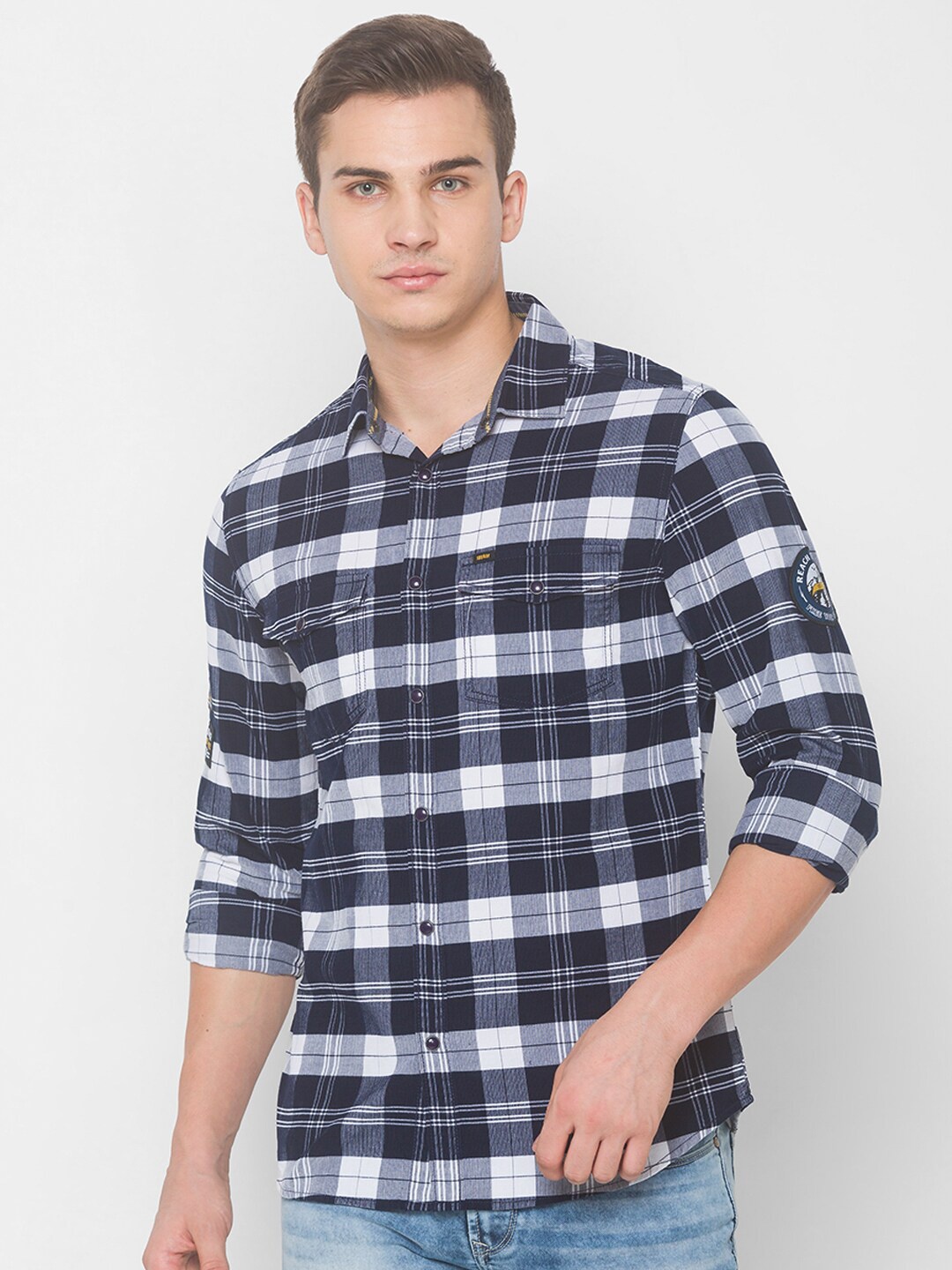 

SPYKAR Men Blue Tartan Checks Checked Casual Shirt