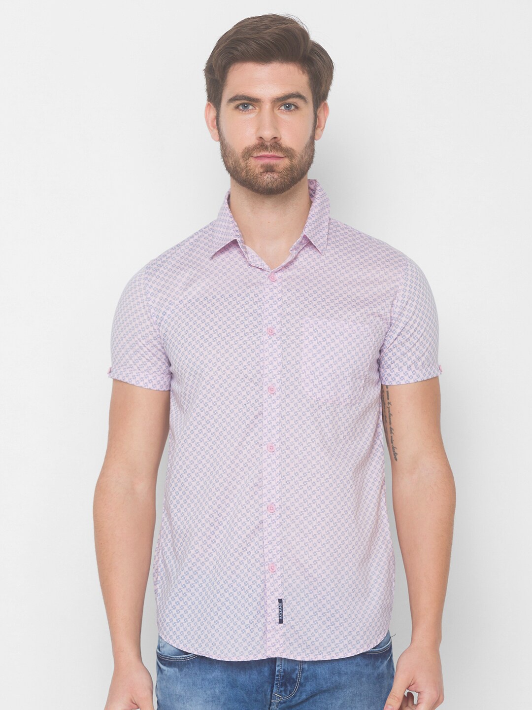 

SPYKAR Men Pink Printed Pure Cotton Casual Shirt