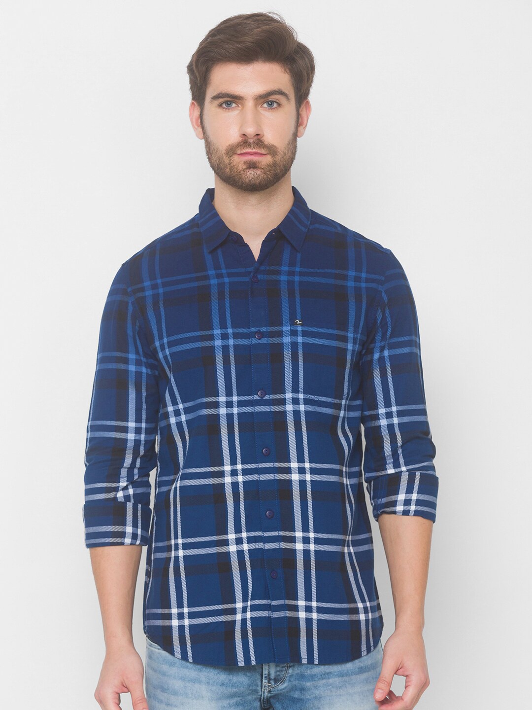 

SPYKAR Men Blue Tartan Checks Checked Casual Shirt