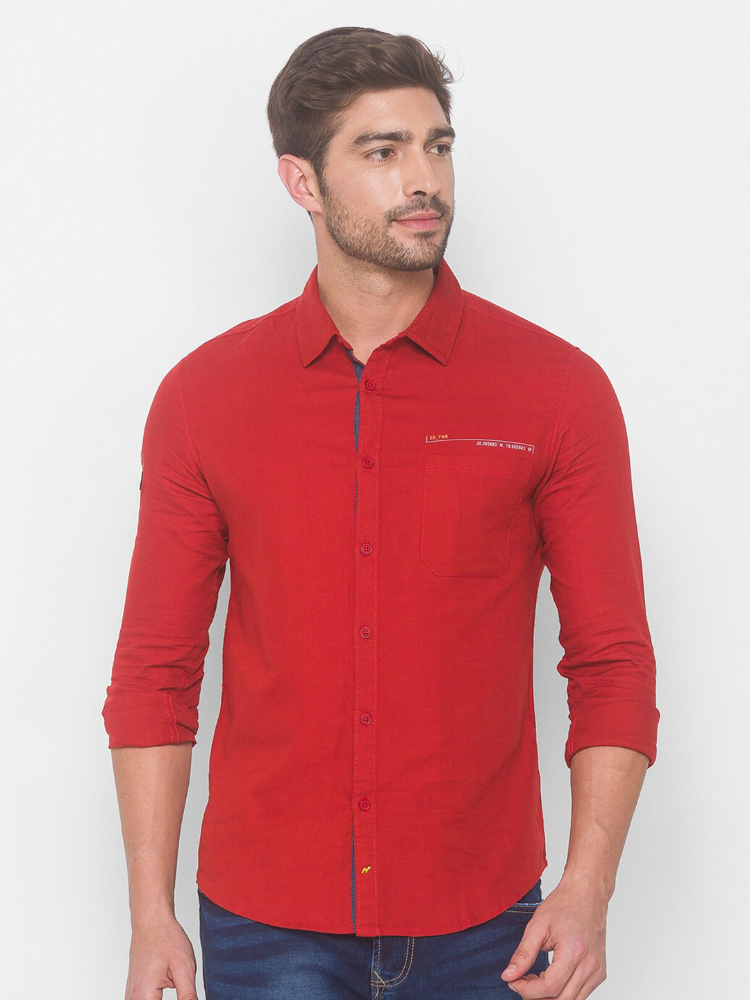 

SPYKAR Men Red Pure Cotton Casual Shirt