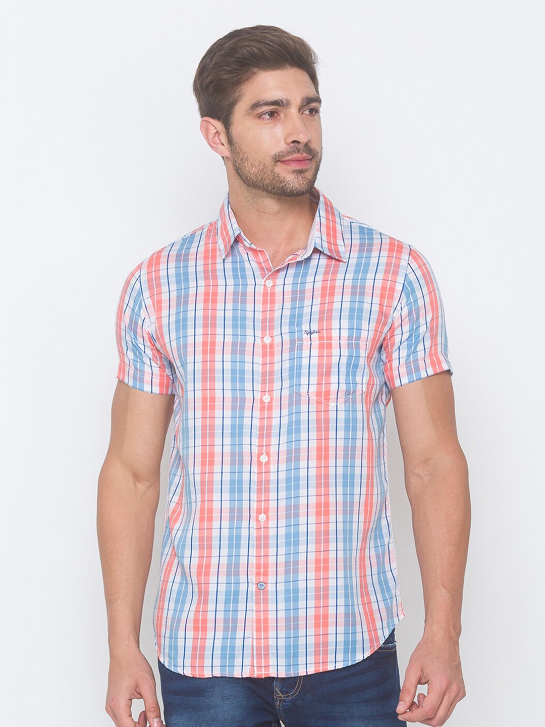 

SPYKAR Men Pink Checked Casual Shirt