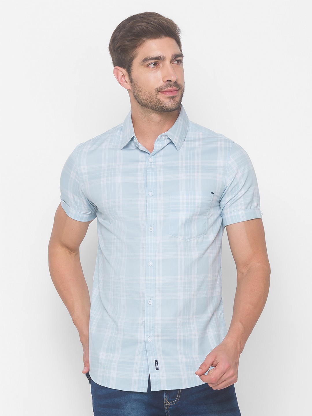 

SPYKAR Men Blue Checked Casual Shirt
