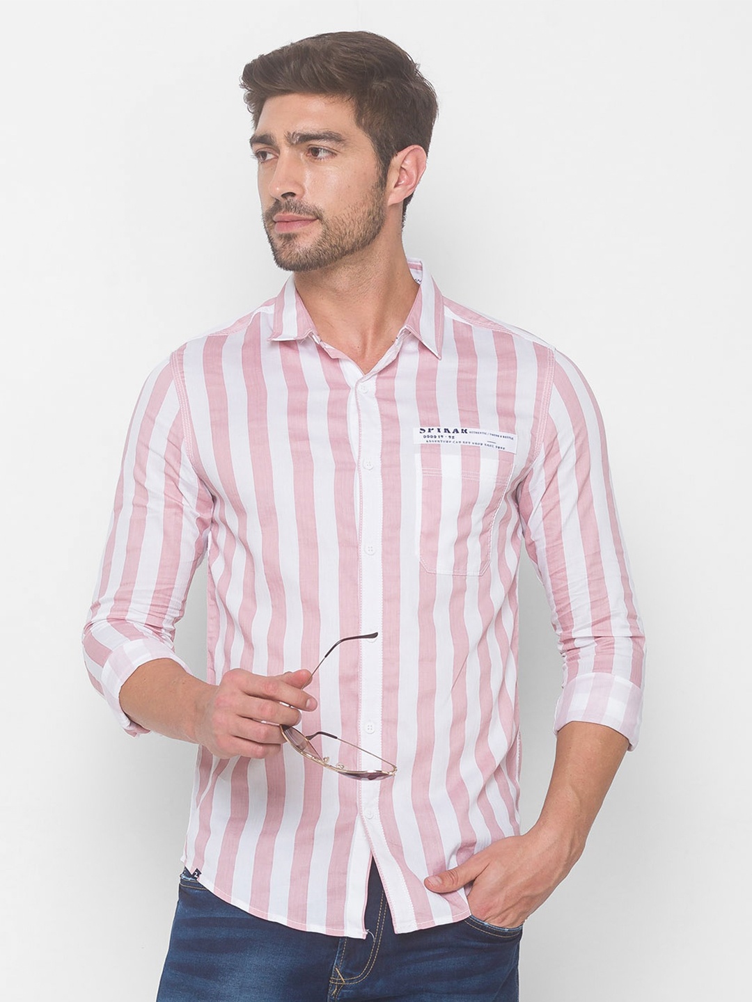 

SPYKAR Men Pink Striped Casual Shirt
