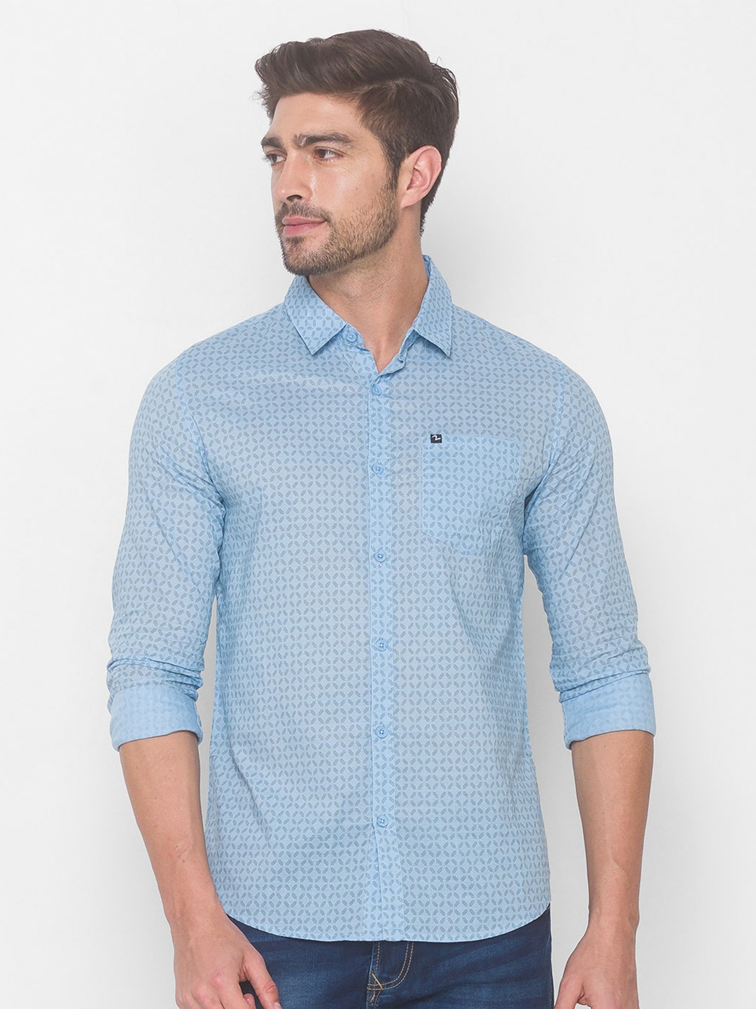 

SPYKAR Men Blue Printed Casual Shirt