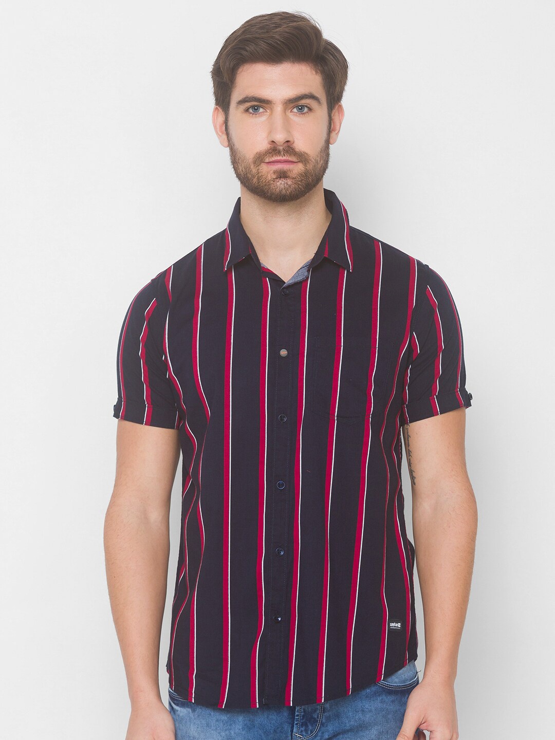 

SPYKAR Men Blue Striped Casual Shirt