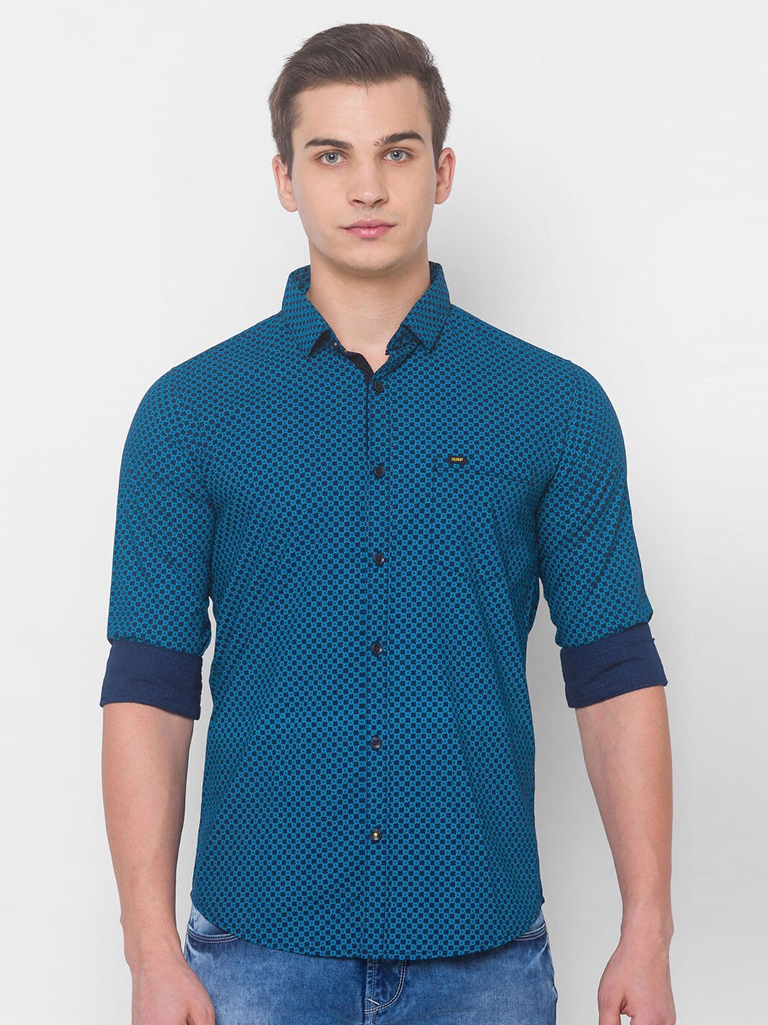 

SPYKAR Men Blue Printed Casual Shirt