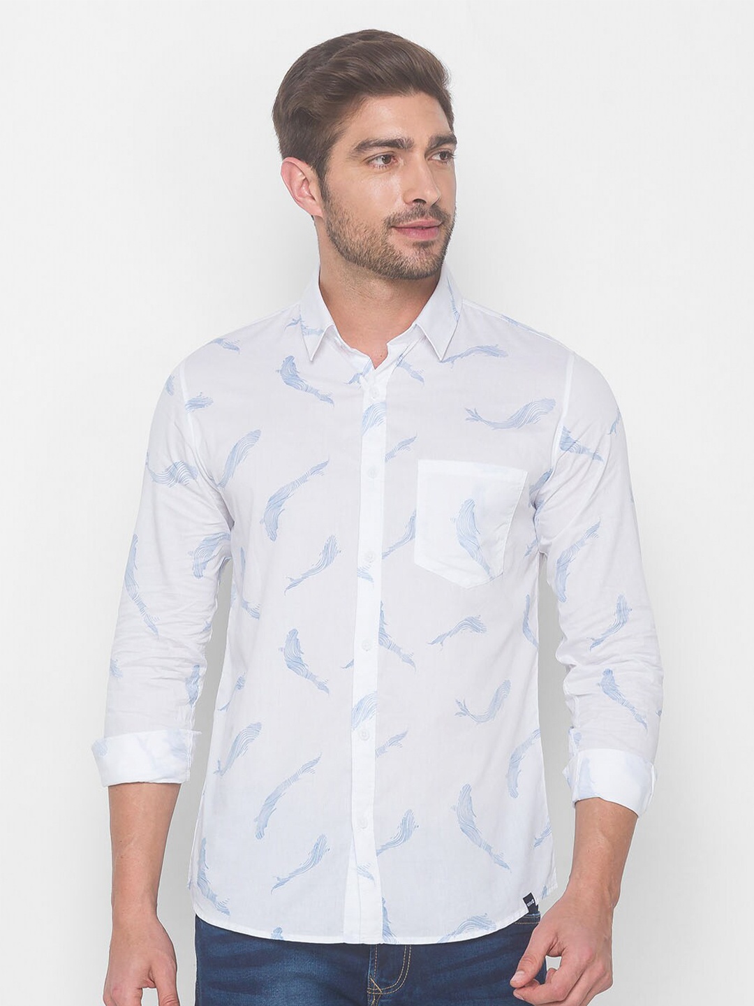 

SPYKAR Men White Printed Casual Shirt