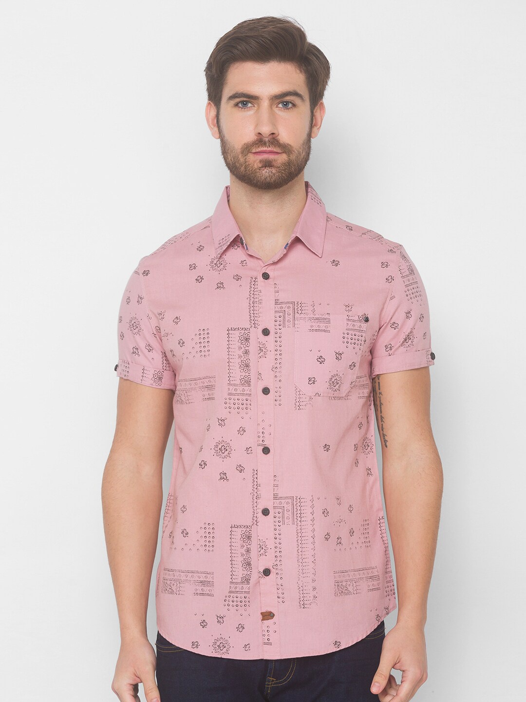 

SPYKAR Men Pink Printed Casual Shirt