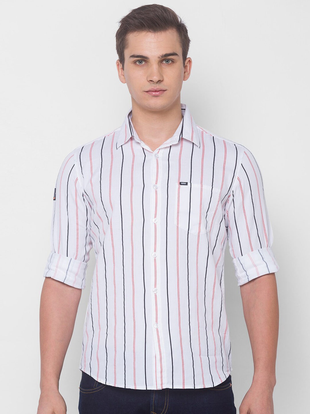 

SPYKAR Men White Striped Casual Shirt