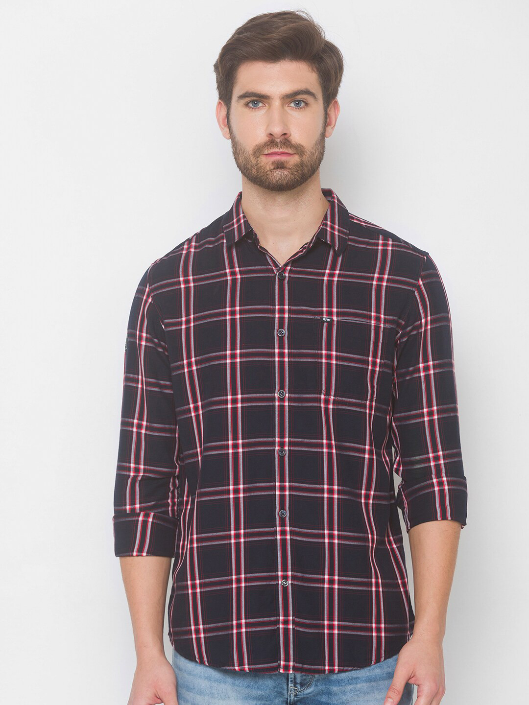 

SPYKAR Men Blue Tartan Checks Checked Casual Shirt