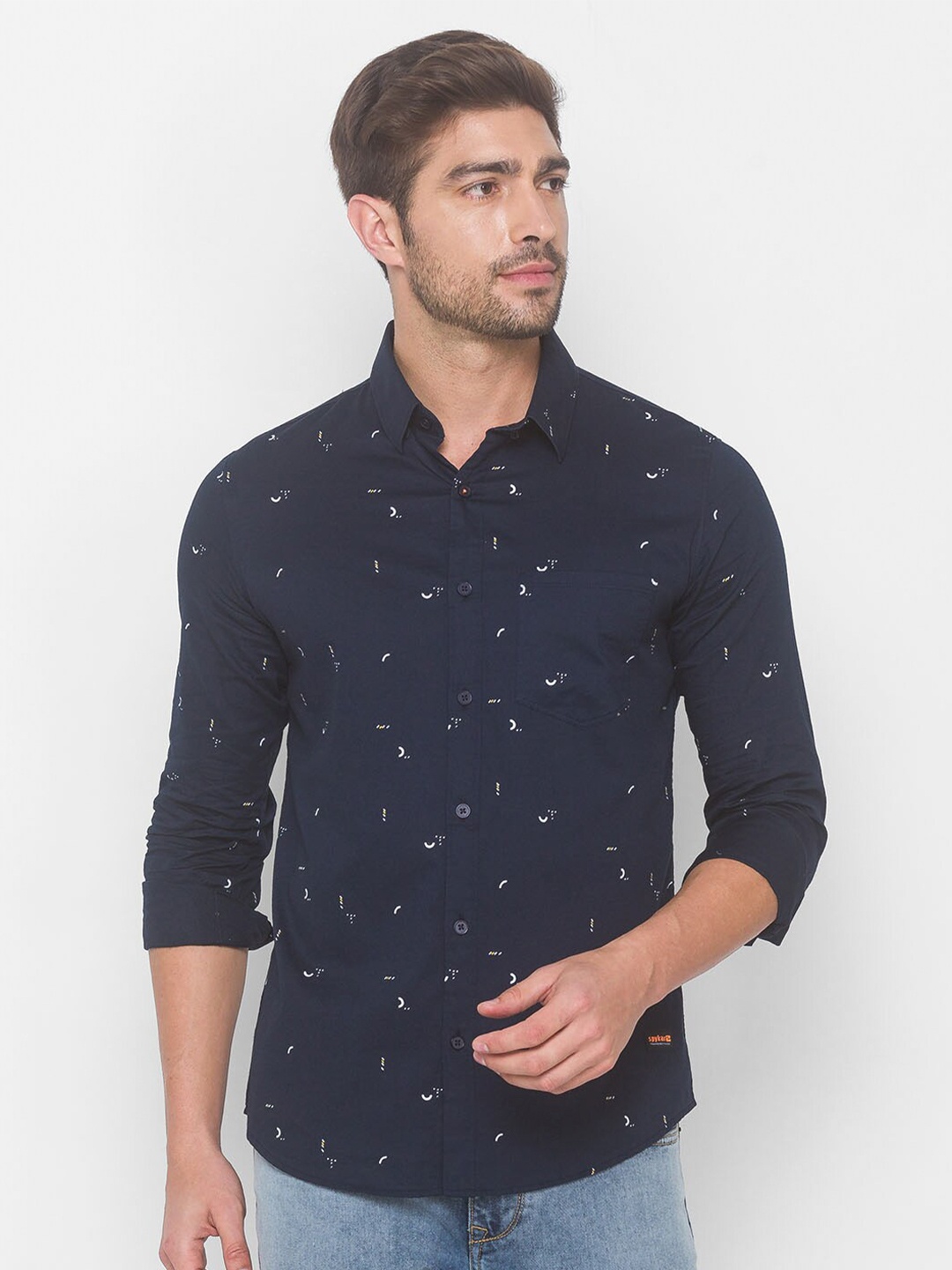 

SPYKAR Men Blue Printed Casual Shirt