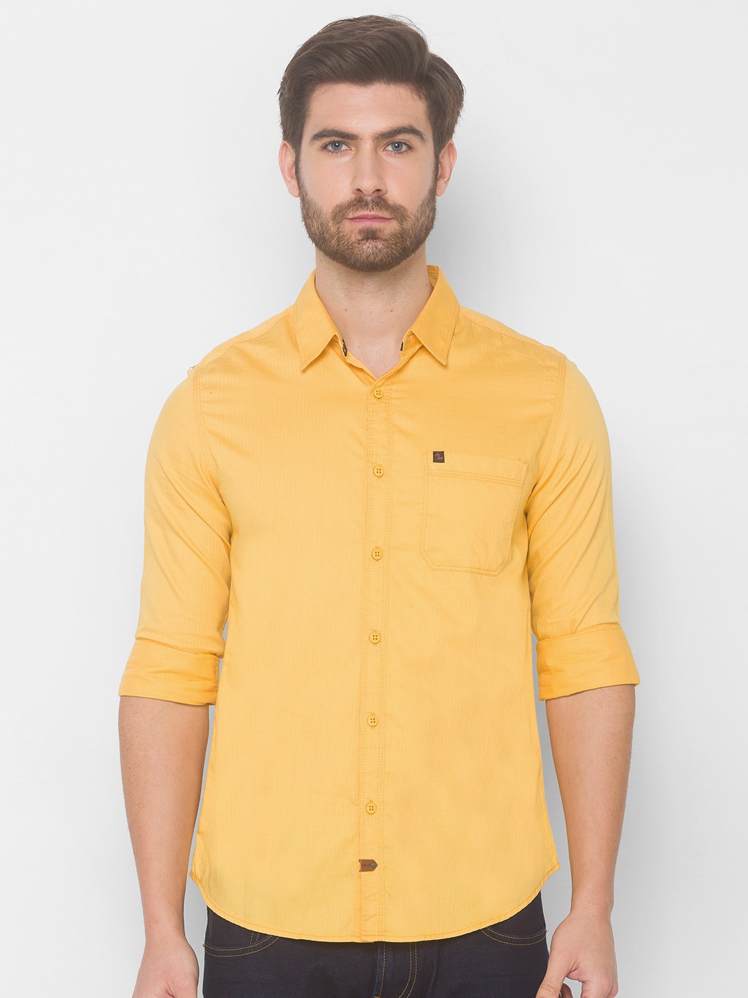 

SPYKAR Men Yellow Slim Fit Casual Shirt