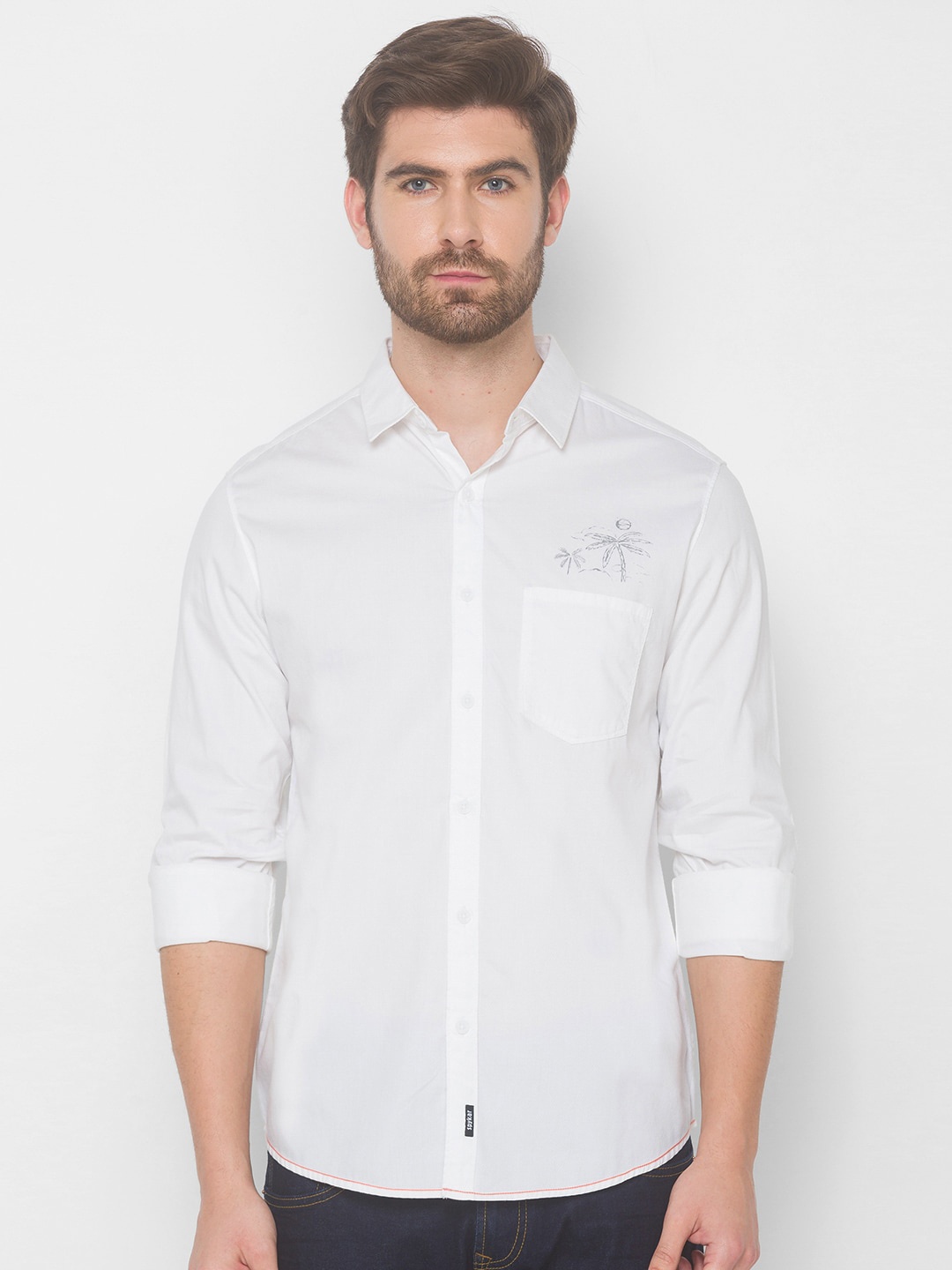 

SPYKAR Men White Slim-Fit Pure Cotton Casual Shirt