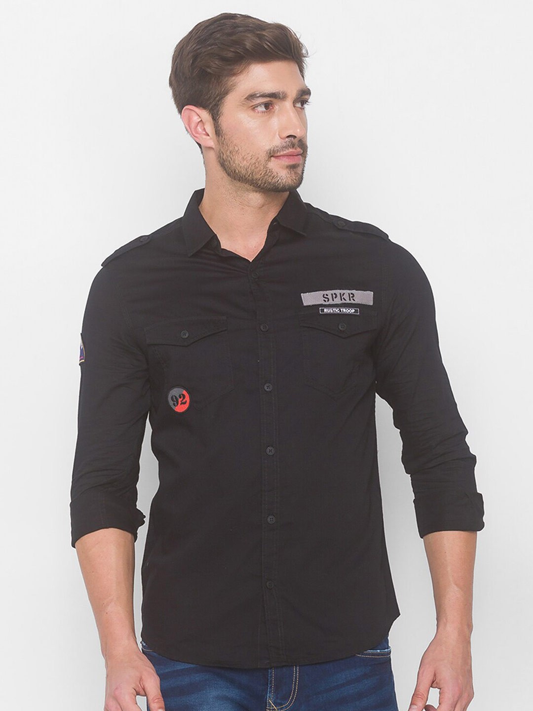 

SPYKAR Men Black Pure Cotton Casual Shirt