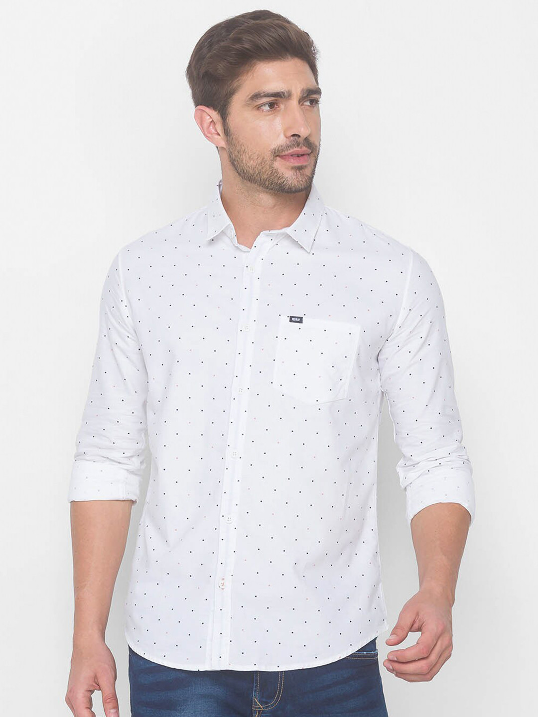 

SPYKAR Men White Printed Pure Cotton Casual Shirt