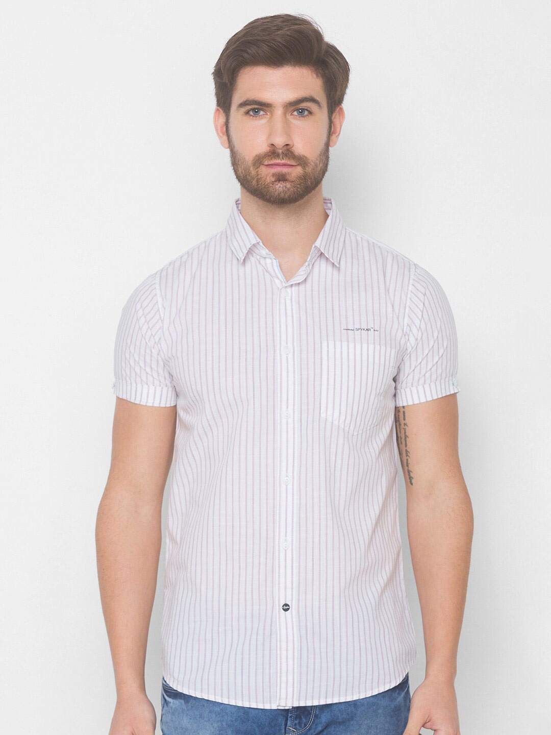 

SPYKAR Men Pink Striped Casual Shirt