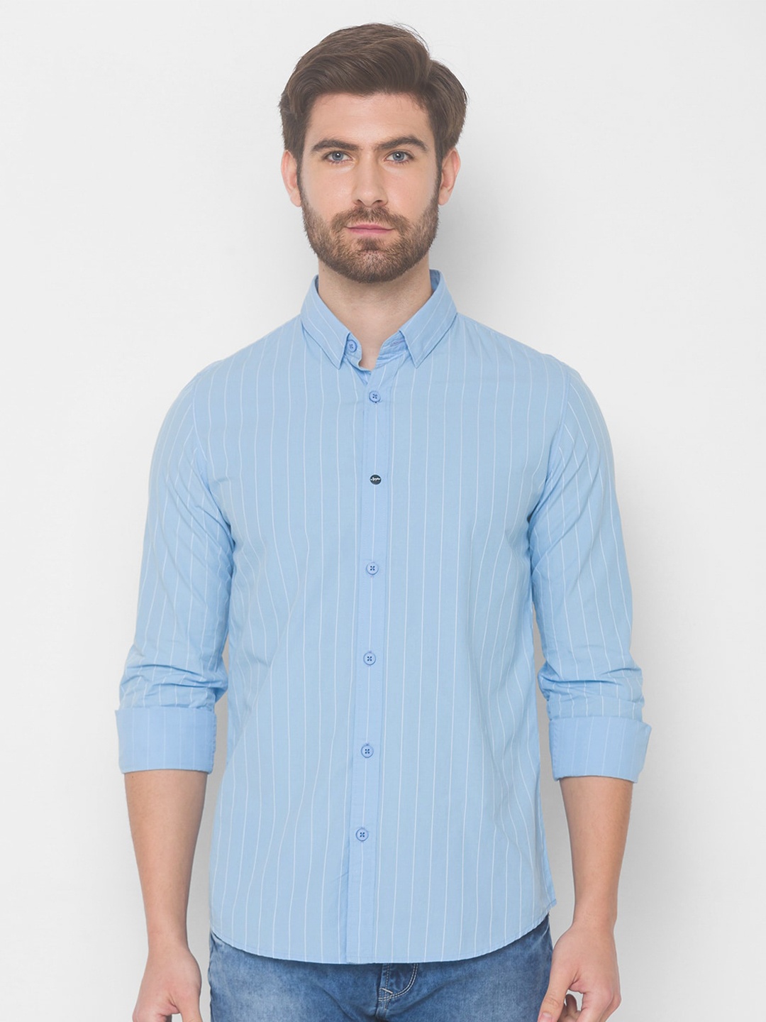 

SPYKAR Men Blue Striped Casual Shirt