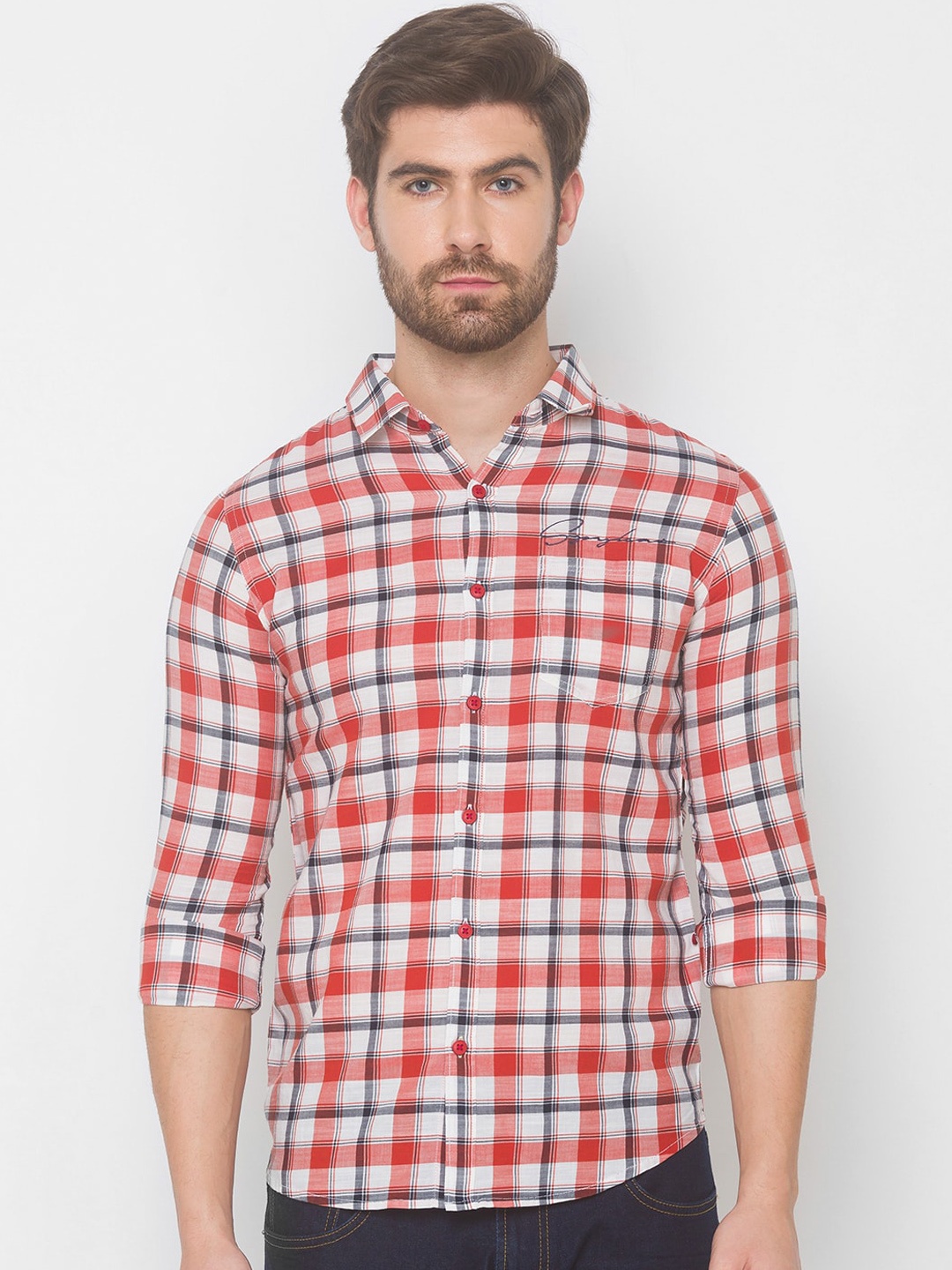 

SPYKAR Men Orange Tartan Checked Casual Shirt