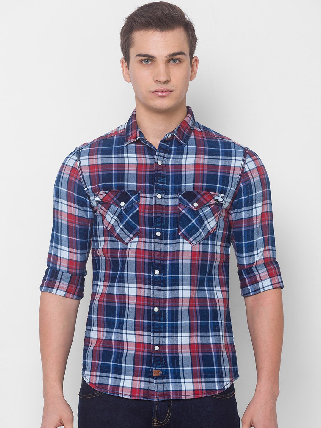 

SPYKAR Men Red Slim Fit Tartan Checks Checked Casual Shirt