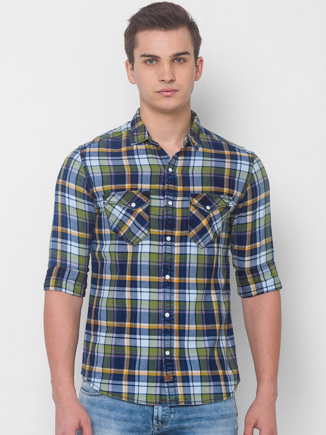 

SPYKAR Men Green Tartan Checks Checked Casual Shirt