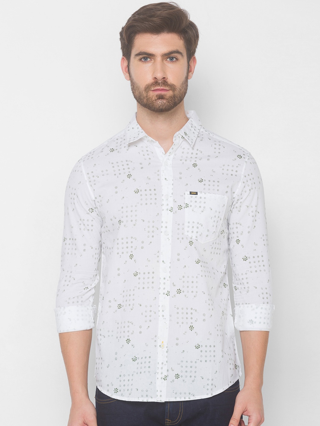

SPYKAR Men White Printed Casual Shirt