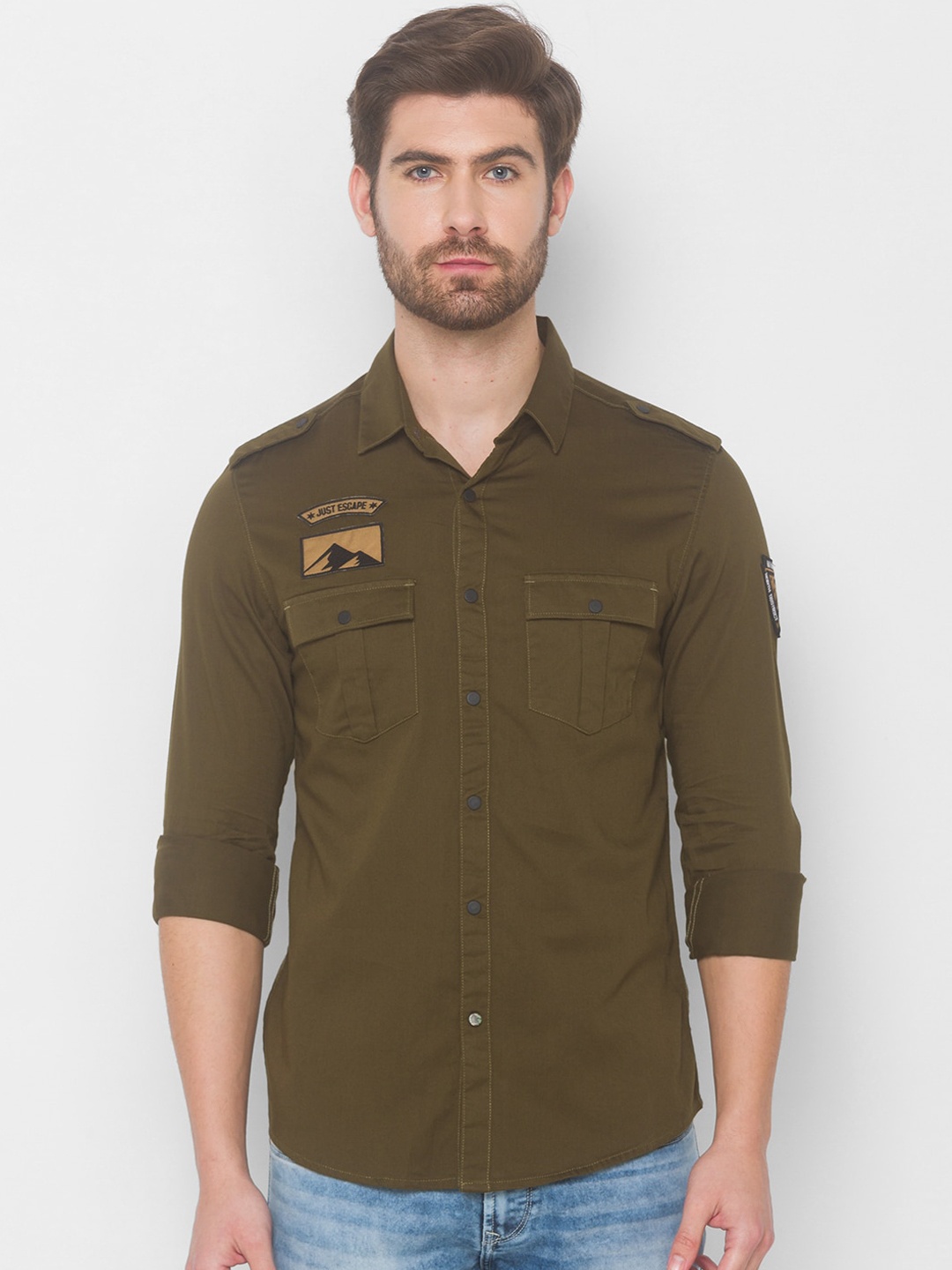 

SPYKAR Men Green Cotton Casual Shirt