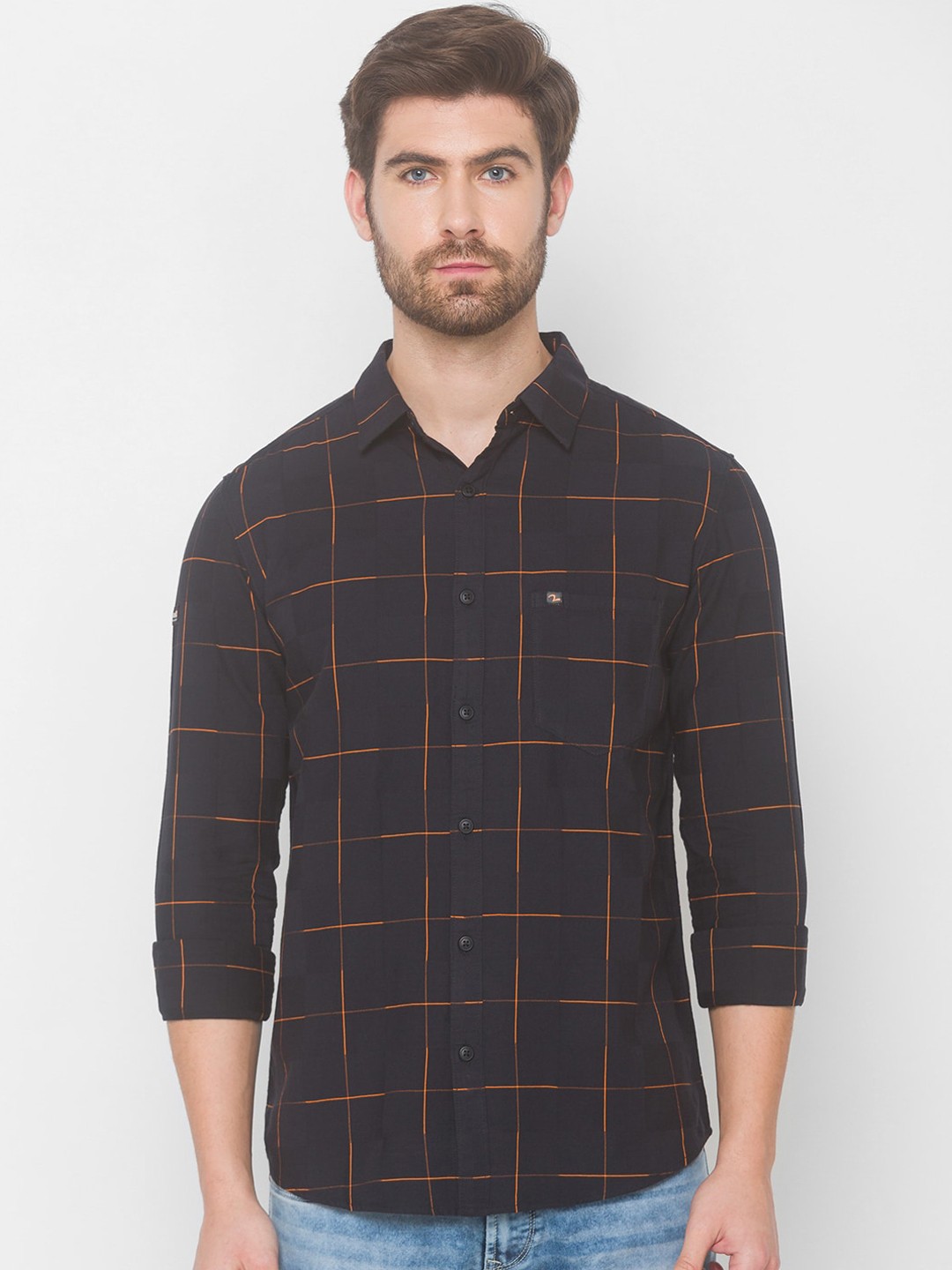 

SPYKAR Men Black Windowpane Checks Checked Casual Shirt