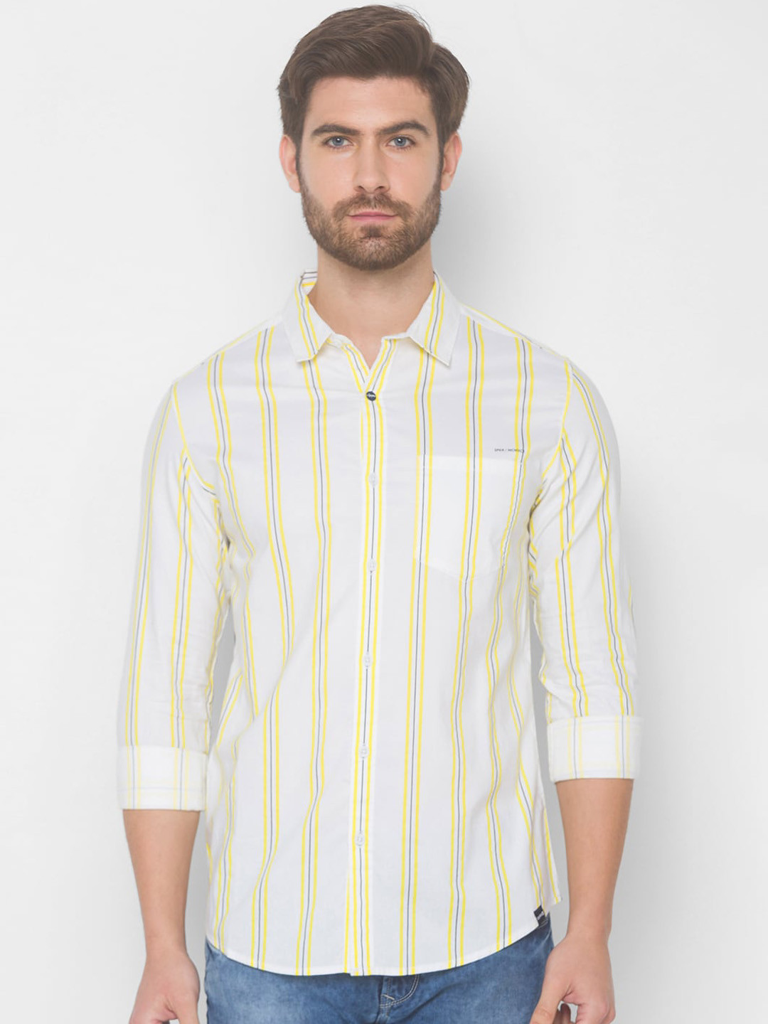 

SPYKAR Men Yellow Striped Casual Shirt