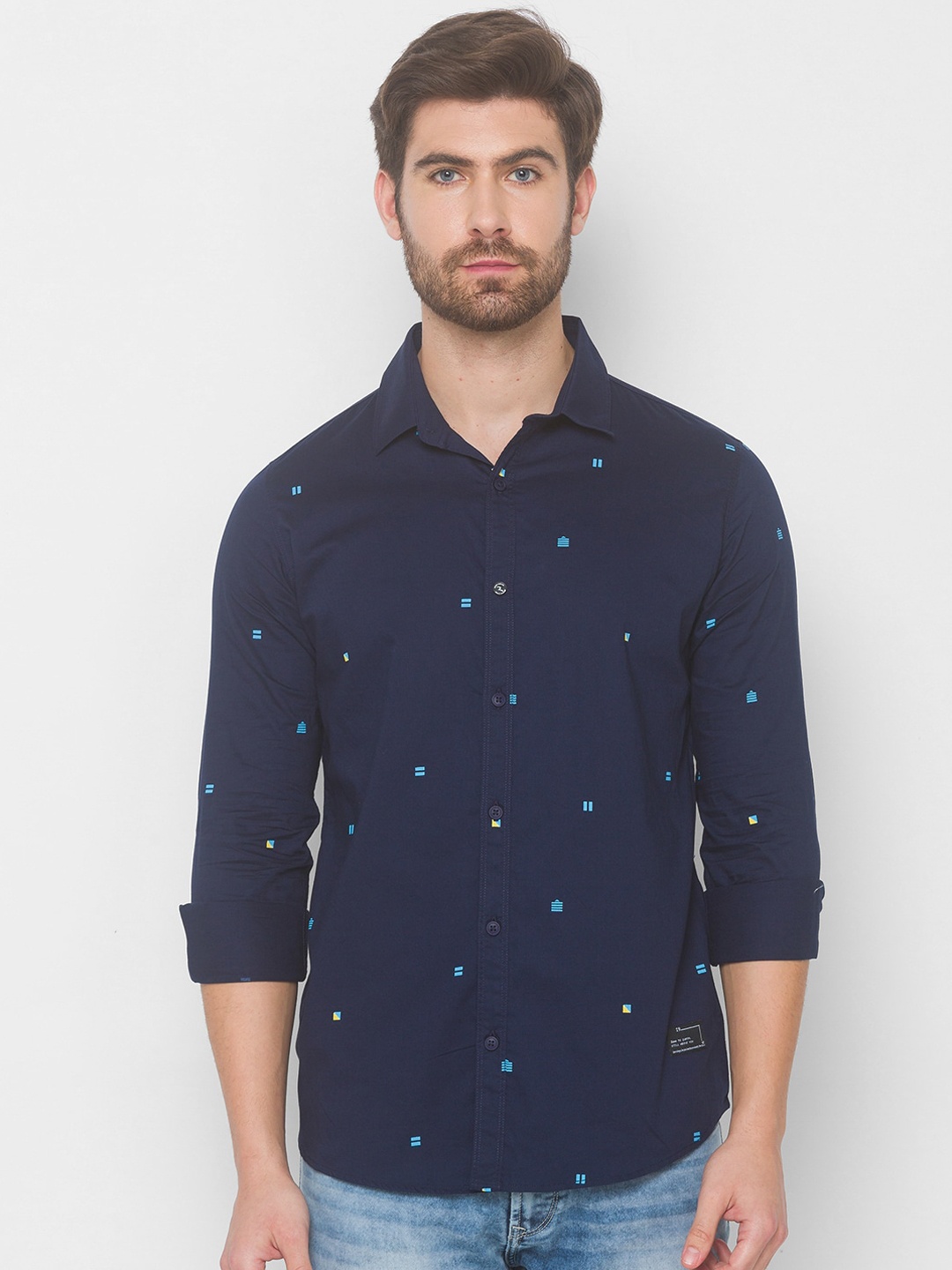 

SPYKAR Men Blue Cotton Casual Shirt