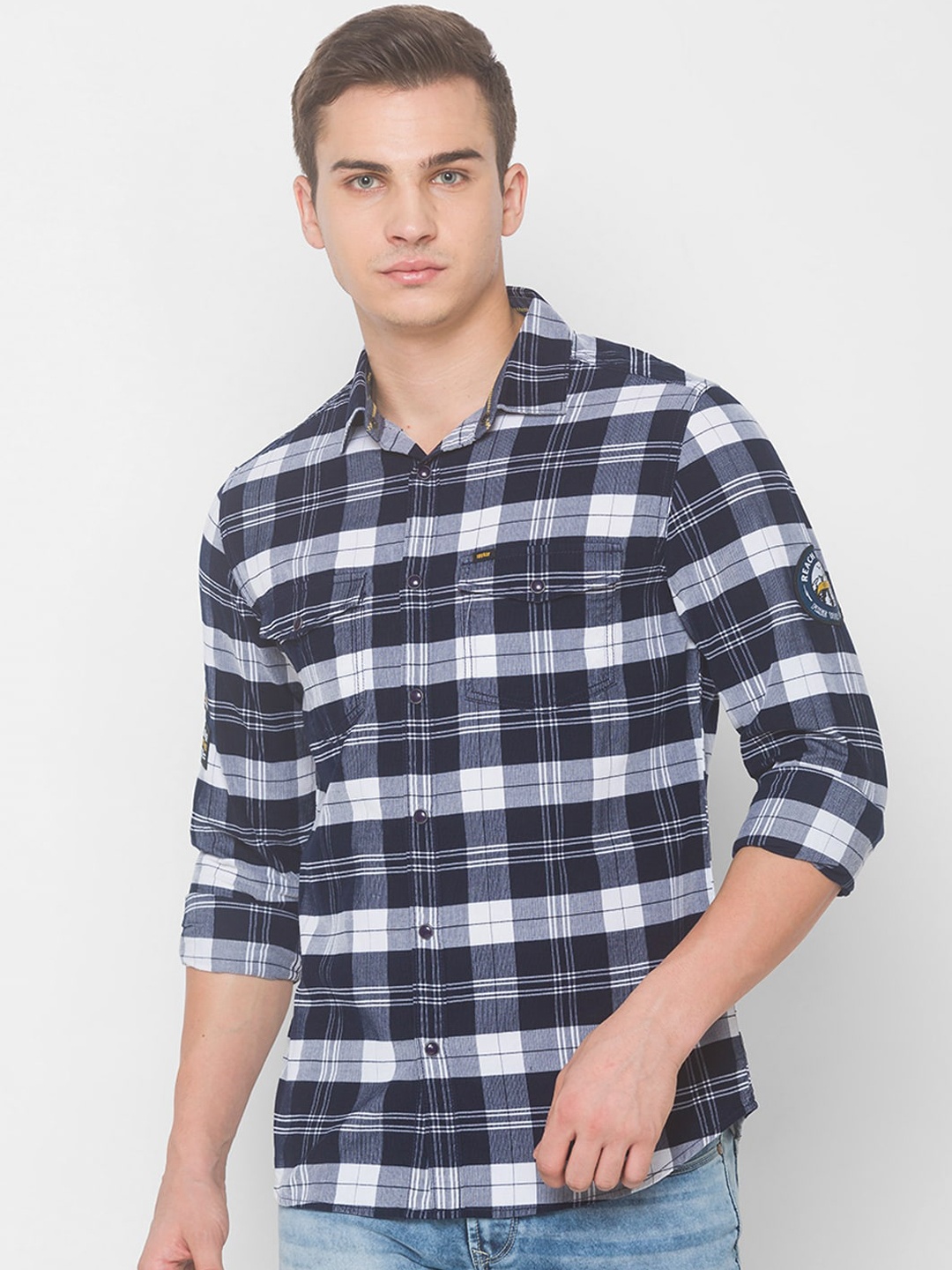 

SPYKAR Men Blue Tartan Checks Checked Casual Shirt