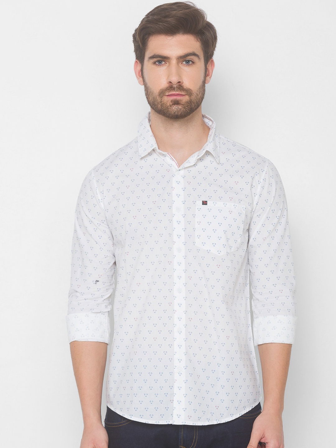 

SPYKAR Men White Slim Fit Printed Pure Cotton Casual Shirt