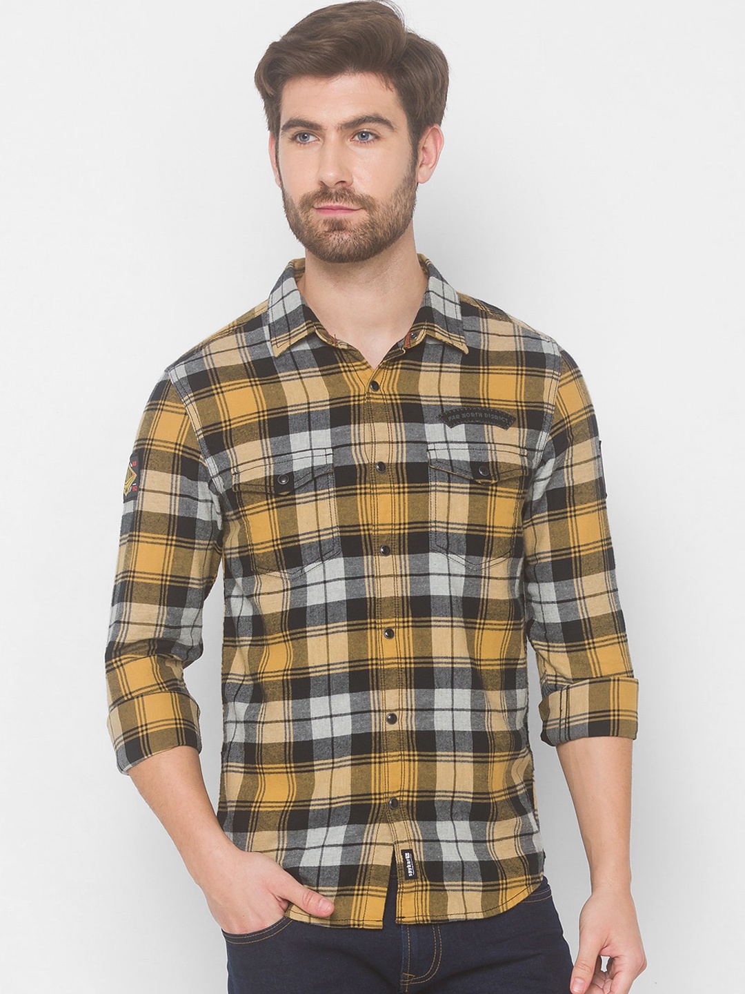 

SPYKAR Men Yellow Buffalo Checks Checked Casual Shirt